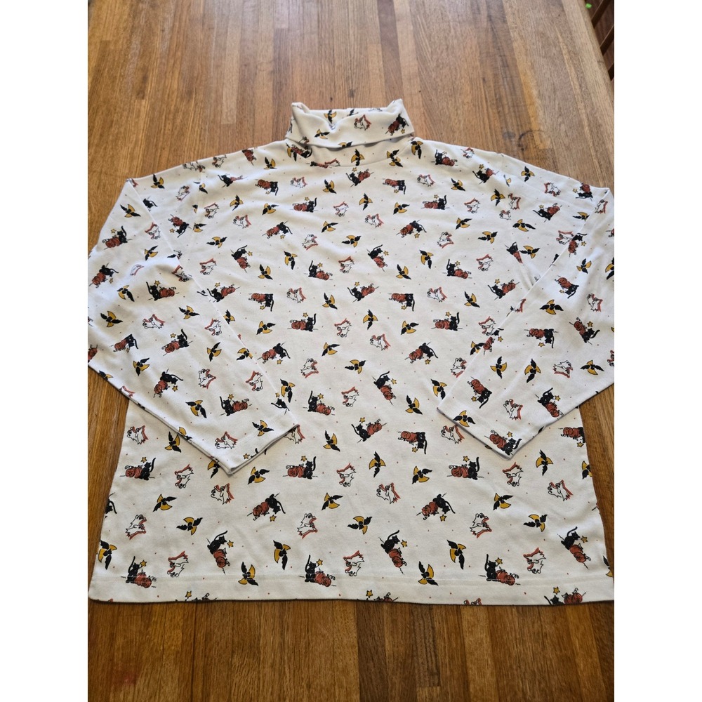 Vtg Stefano Basic Women 22/24W Turtleneck Halloween Ghost Bat Pumpkin Cat Shirt